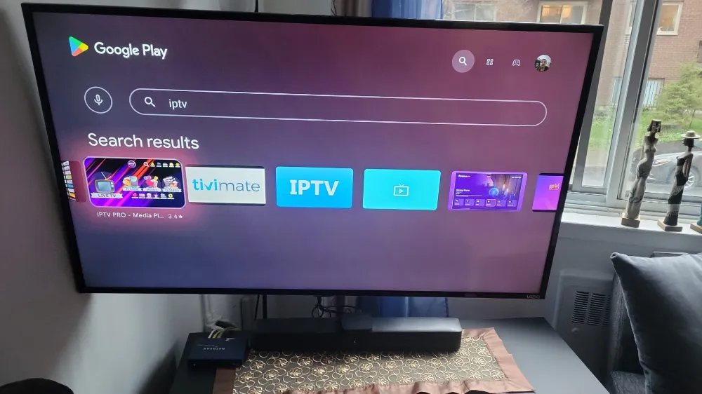 Google Play Store on Android TV showing an IPTV player app page