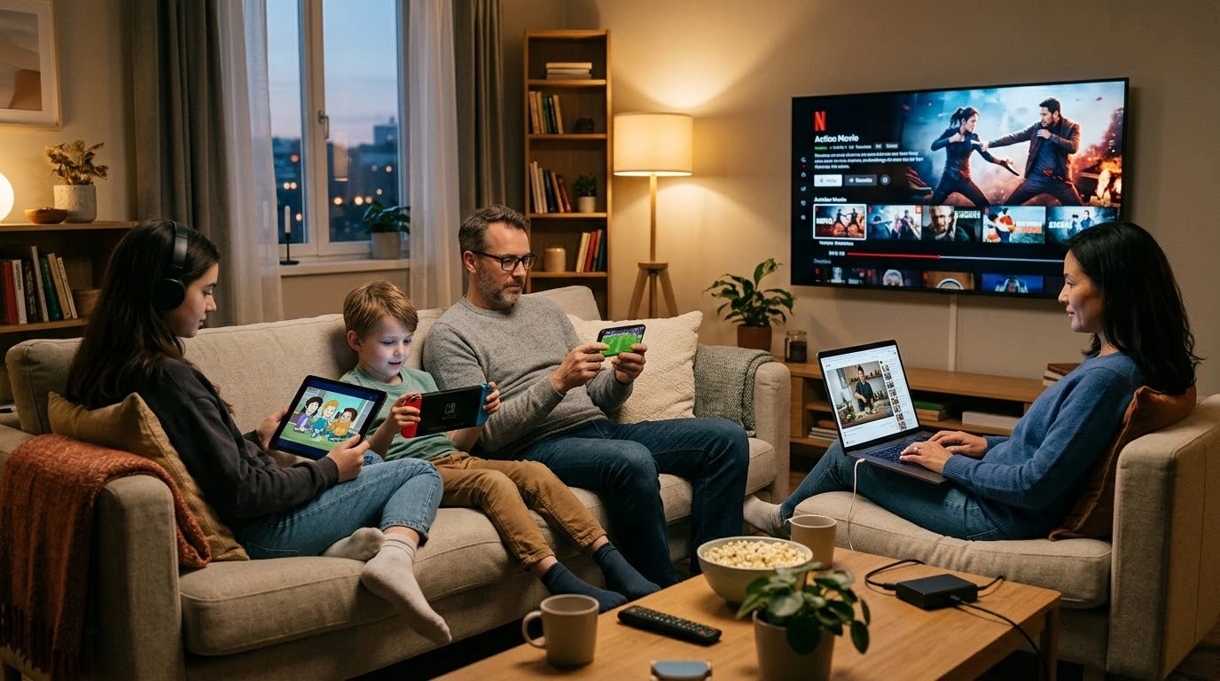 Several devices streaming video at the same time in a living room