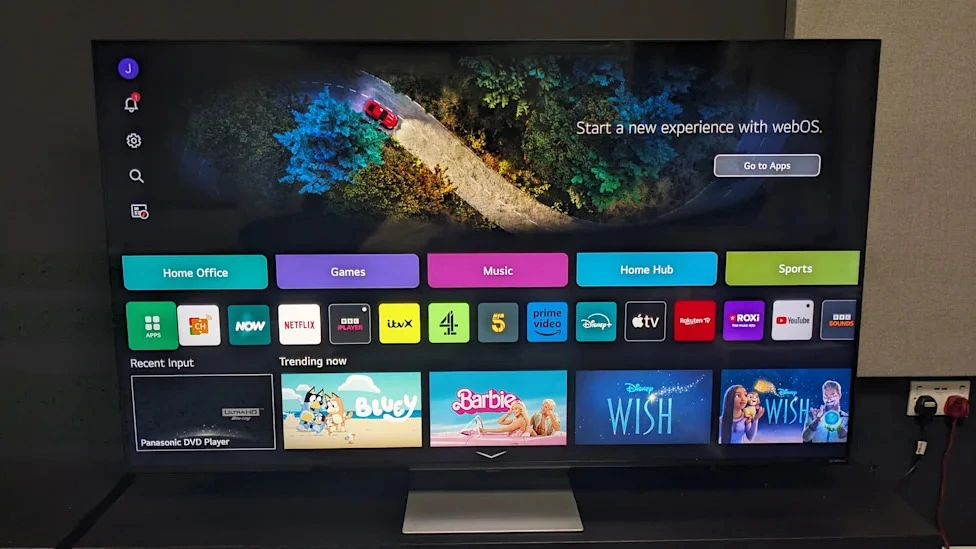 LG Smart TV displaying the webOS home bar