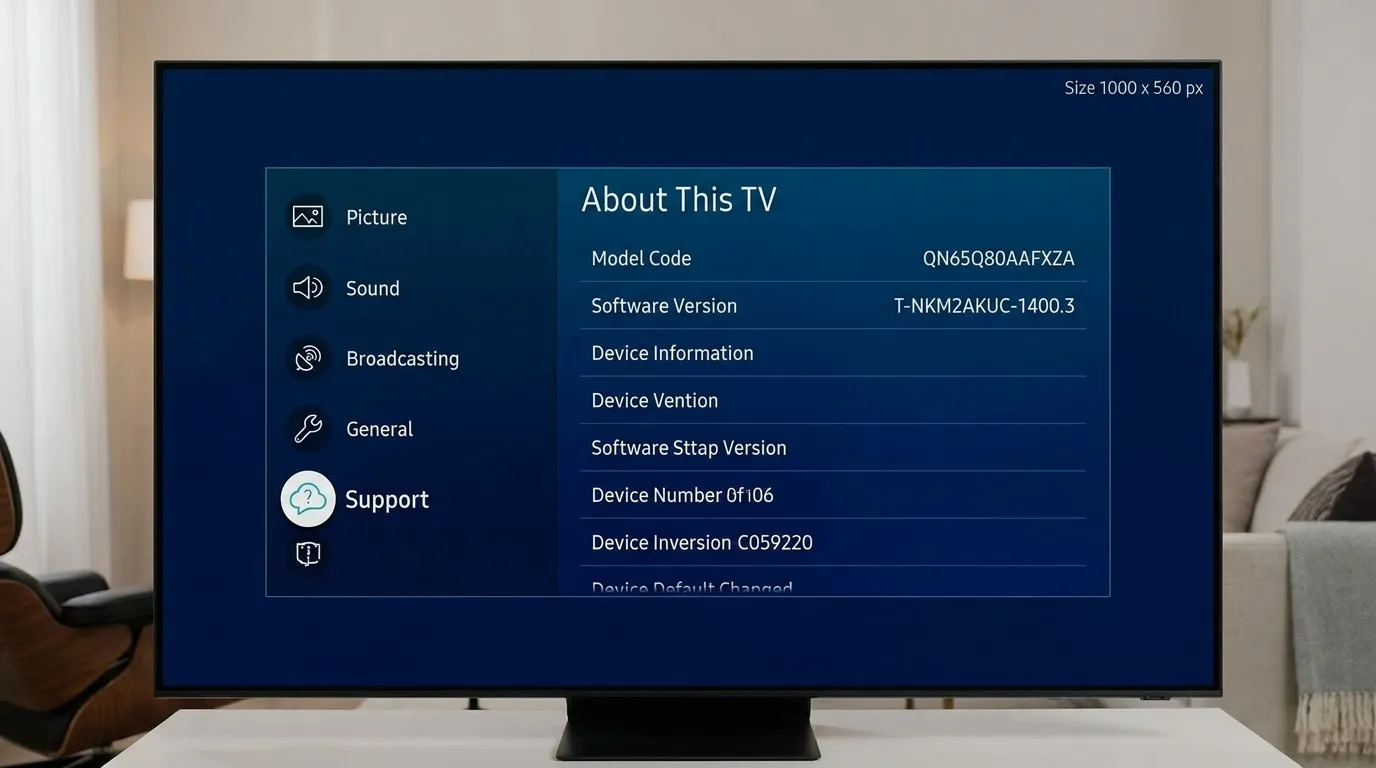 Samsung TV settings screen showing the About This TV page